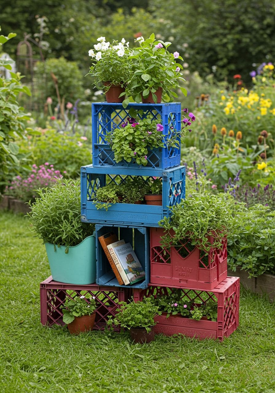 Tiered Milk Crate Garden Shelf