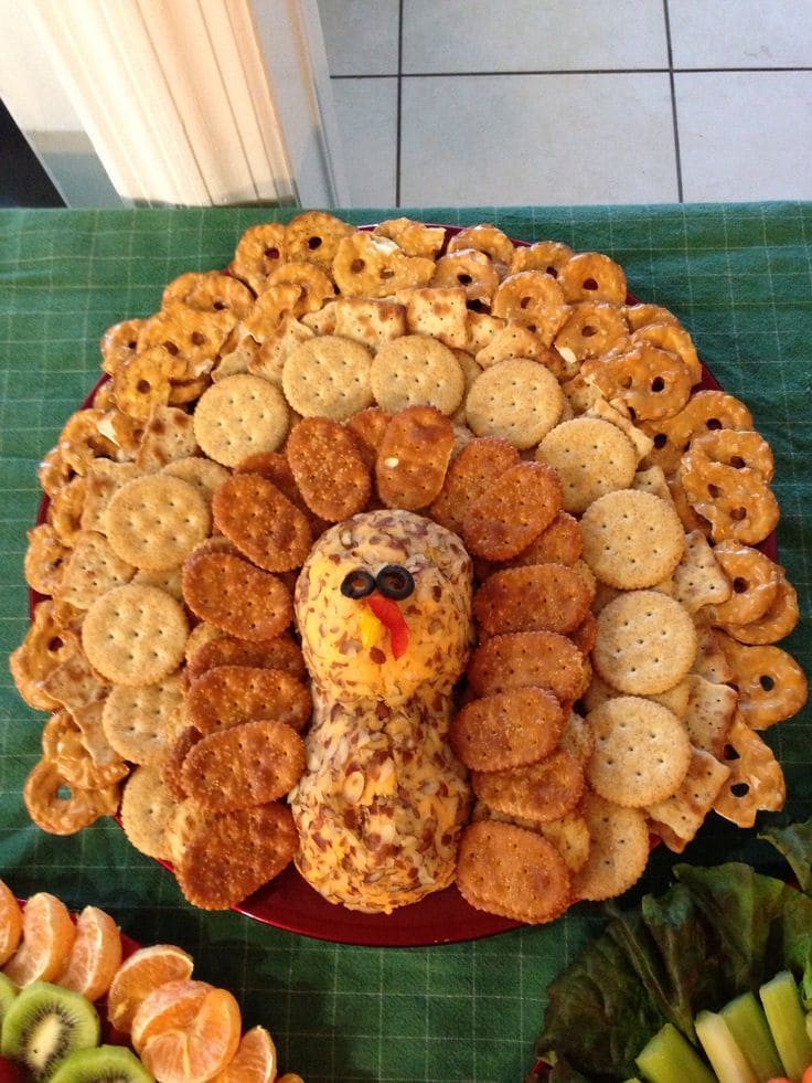 Turkey Cheese Ball with Crackers Display