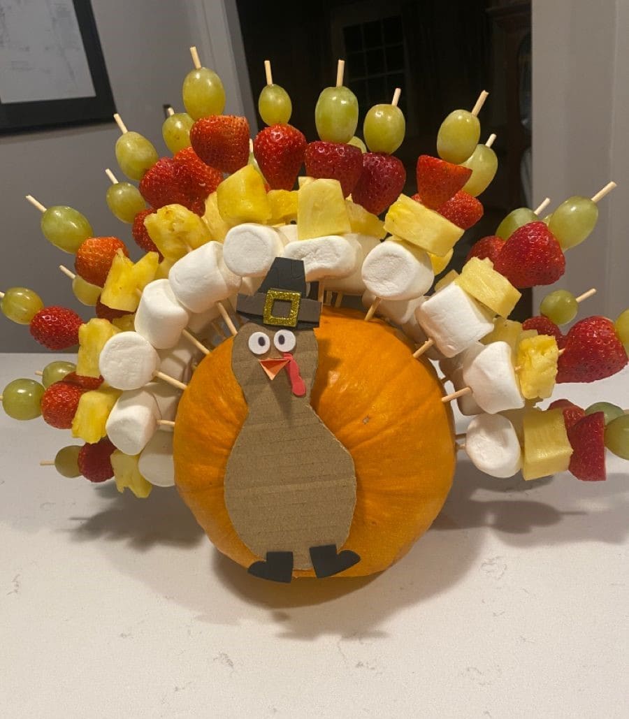 Turkey-Themed Fruit and Marshmallow Skewers