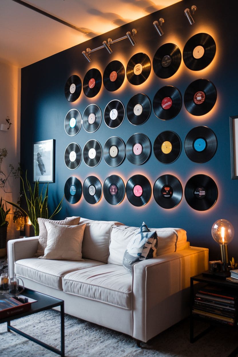 Vinyl Record Wall Display with Backlighting