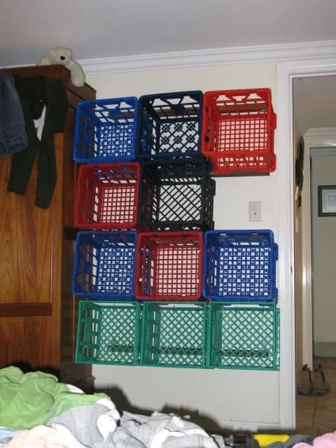 Wall-Mounted Milk Crate Shelving