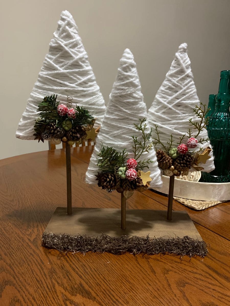 White Yarn-Wrapped Christmas Trees