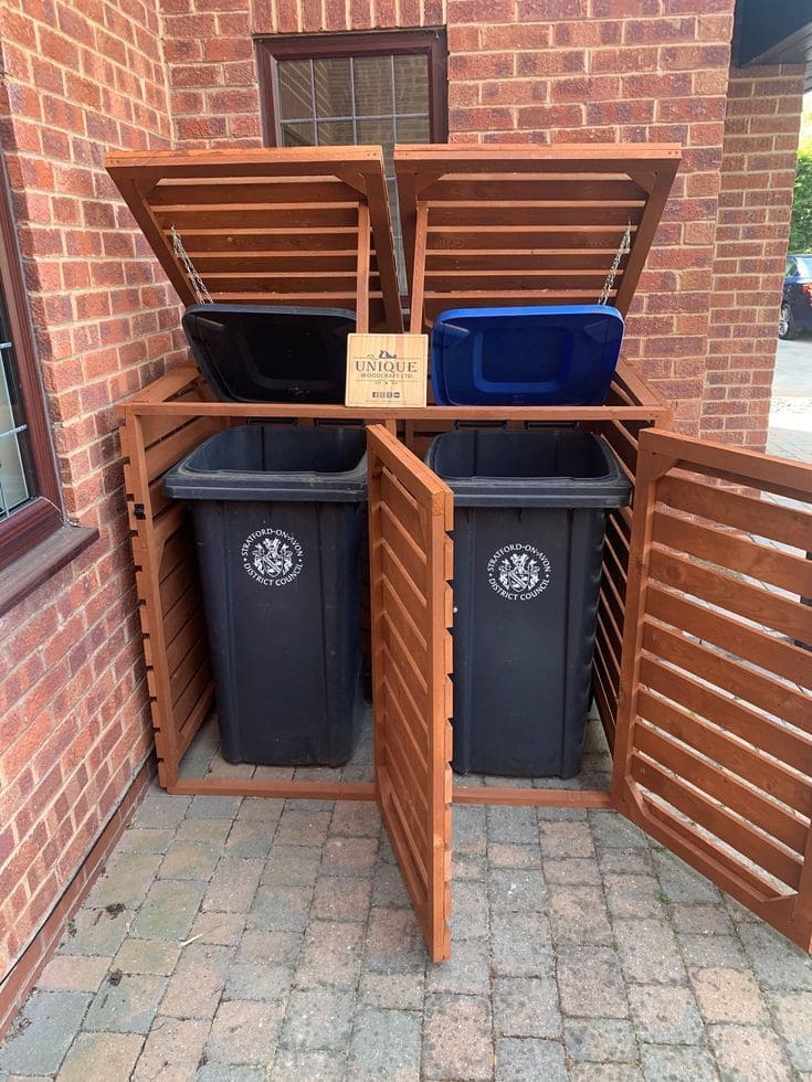 Wooden Slatted Bin Storage Cabinet