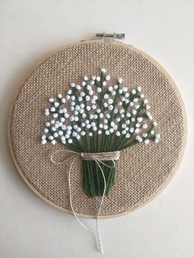 Burlap Embroidery Hoop Flower Art