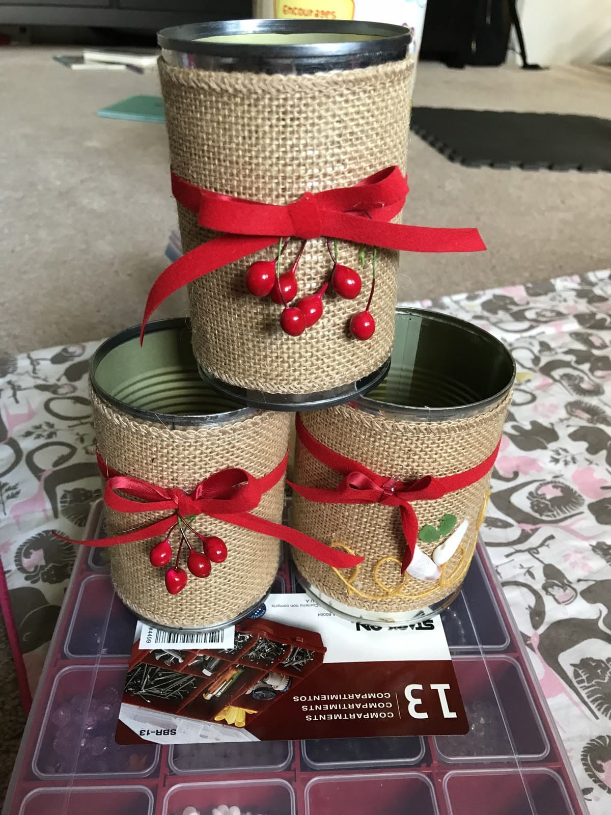 Burlap-Wrapped Tin Can Decor