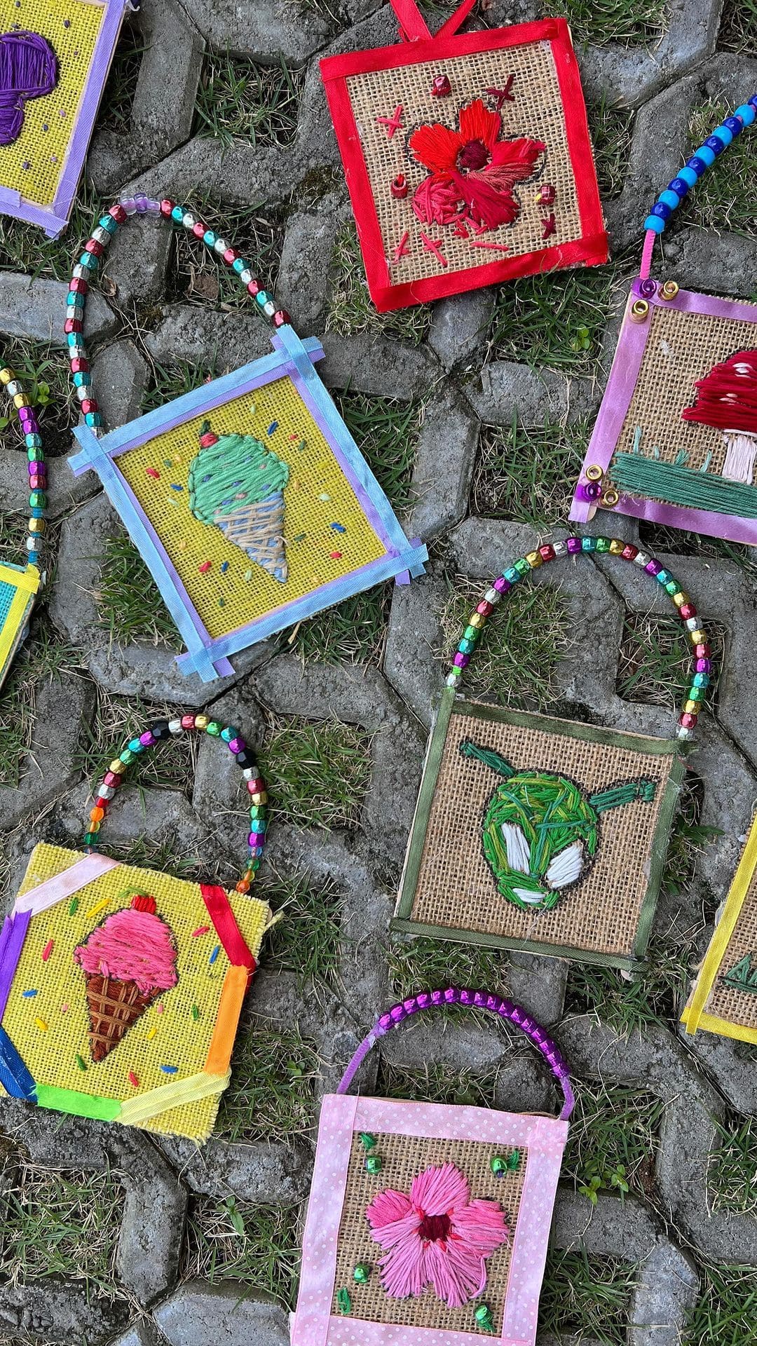 Colorful Burlap Embroidery Wall Art
