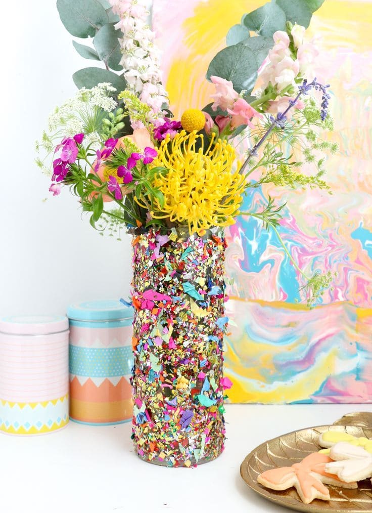 Confetti-Covered Flower Vase