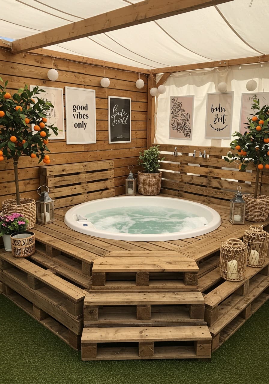 20 Outdoor Hot Tub Setups That Redefine Home Relaxation Cozy Pallet Spa Retreat