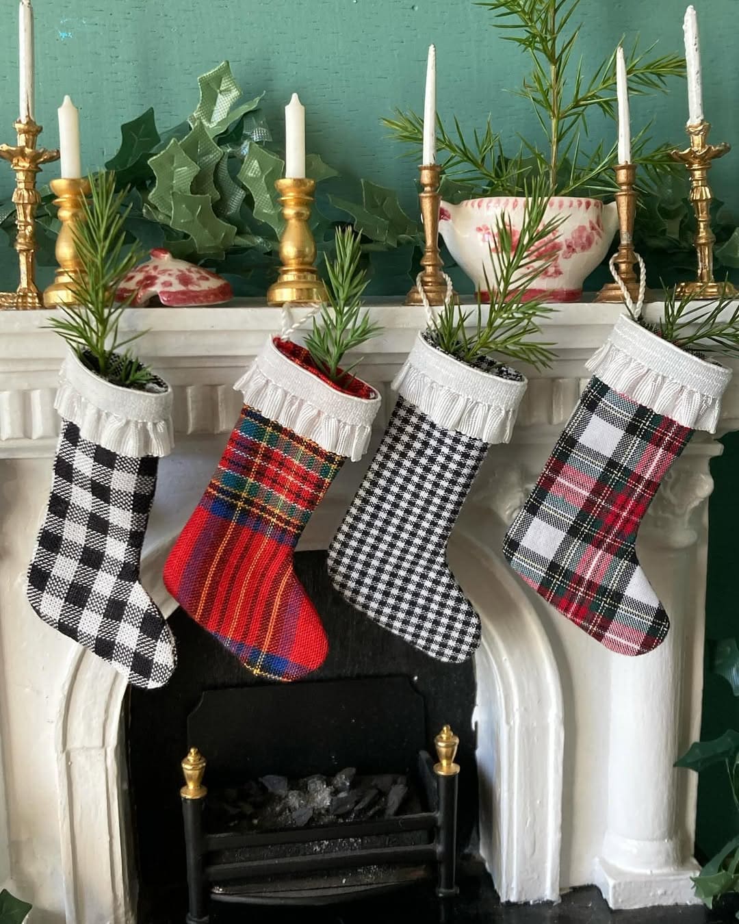 Cozy Plaid Stockings by the Hearth