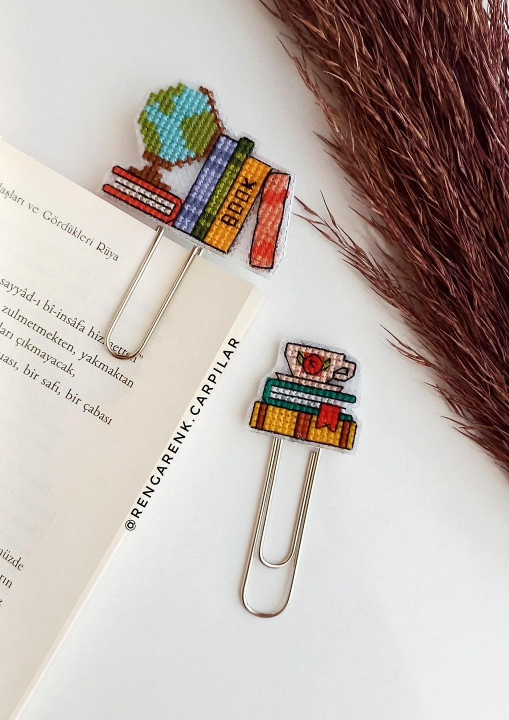 Cross Stitch Book Lover Paperclips