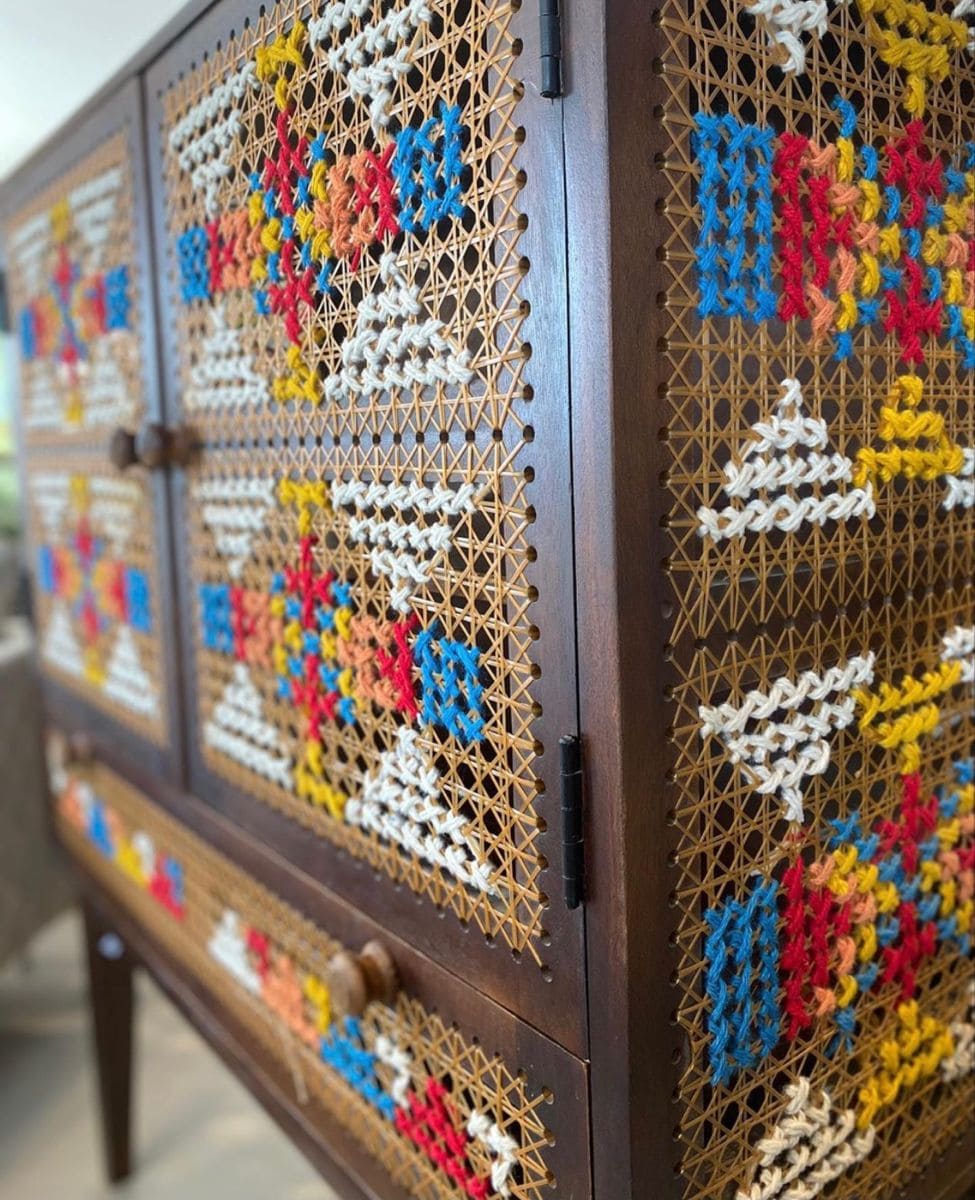 Cross Stitch Cane Cabinet Makeover
