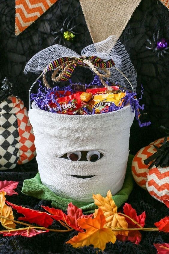 Halloween Treat Bucket Wrapped Like a Mummy