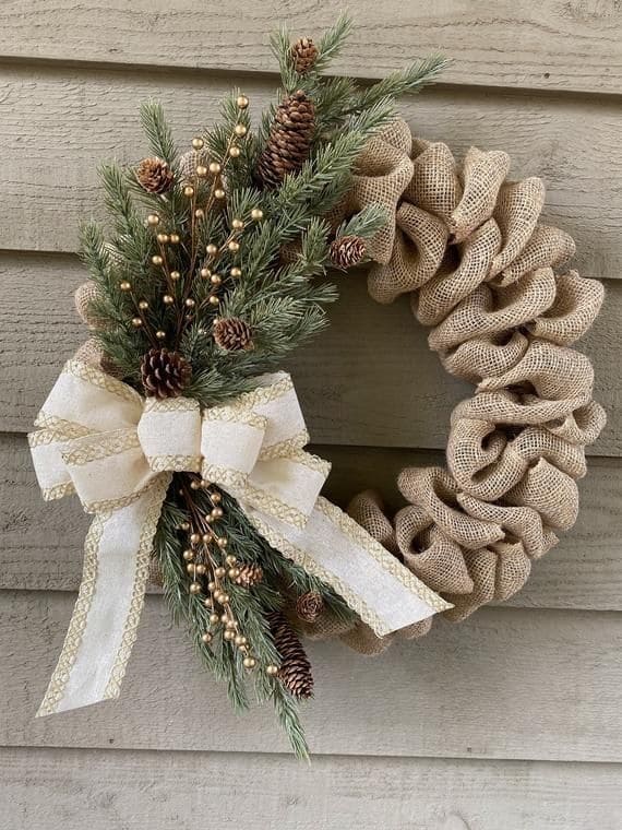 Elegant Burlap and Pinecone Wreath