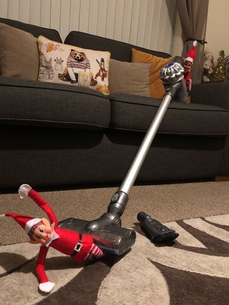 25 Hilarious Elf on the Shelf Ideas Crack Up the Whole Family Elf Vacuum Mishap
