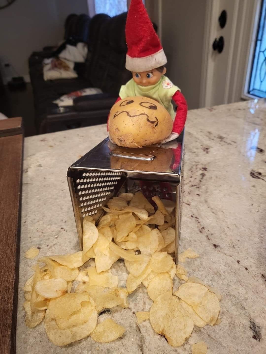 25 Hilarious Elf on the Shelf Ideas Crack Up the Whole Family Elf and the Potato Chip Chaos