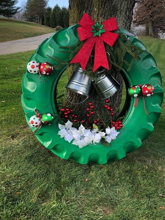 10 Creative Ways to Upcycle Old Tractors for Your Home Festive Tractor Tire Christmas Wreath