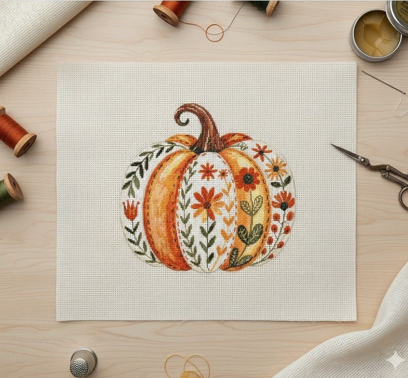 Floral Pumpkin Cross Stitch Pattern