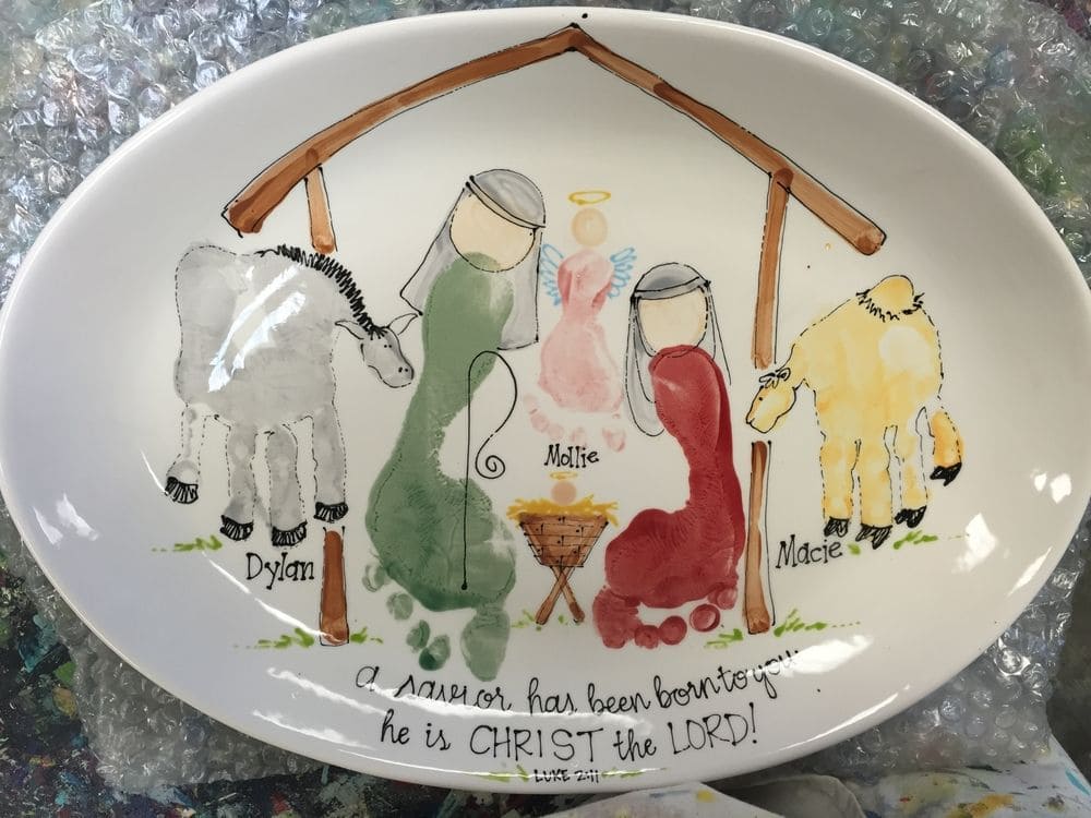 20 Fun Christmas Footprint Crafts to Make with Little Feet Footprint Nativity Keepsake Plate
