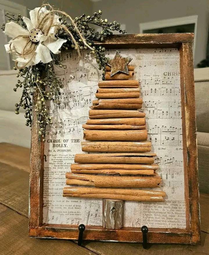 Framed Cinnamon Stick Christmas Tree Art
