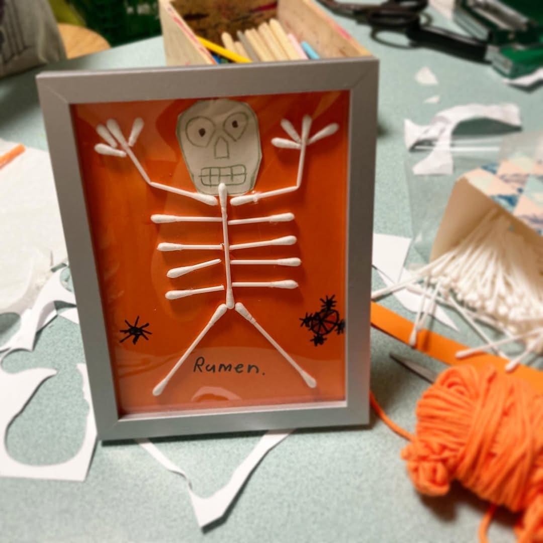 Framed Q-Tip Skeleton Artwork