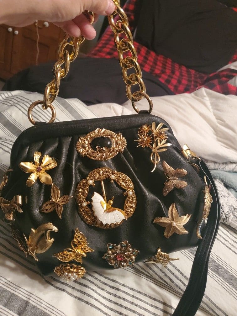 Glamorous Brooch-Embellished Handbag