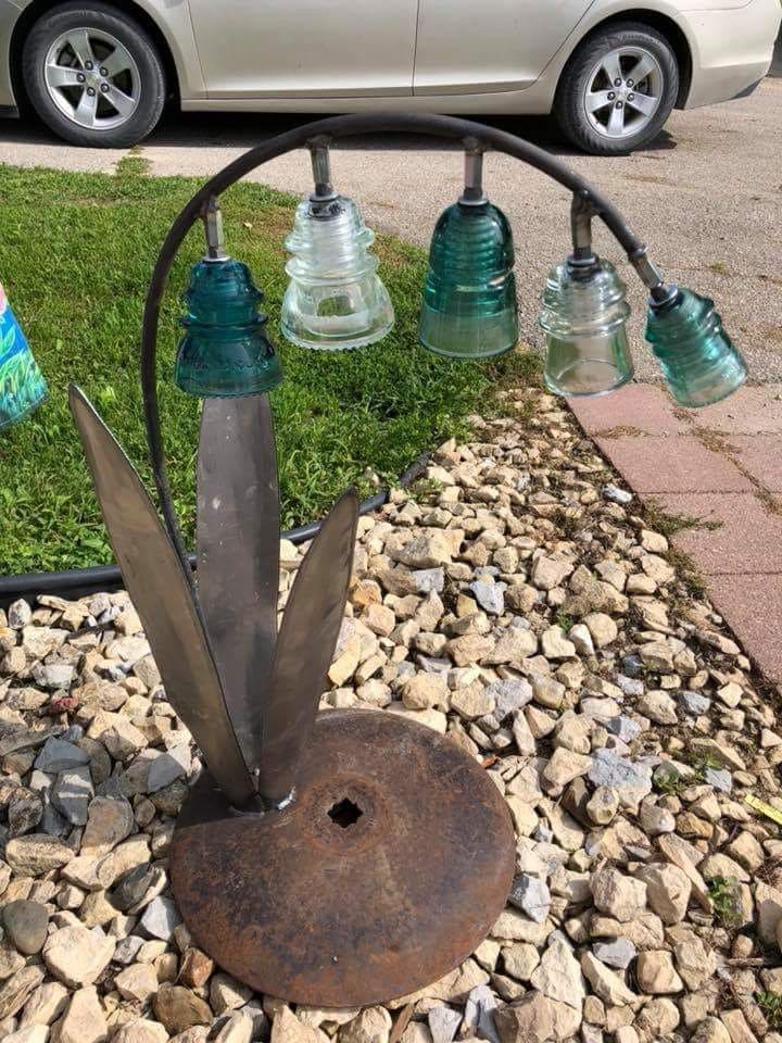 Glass Insulator Flower Lamp Sculpture