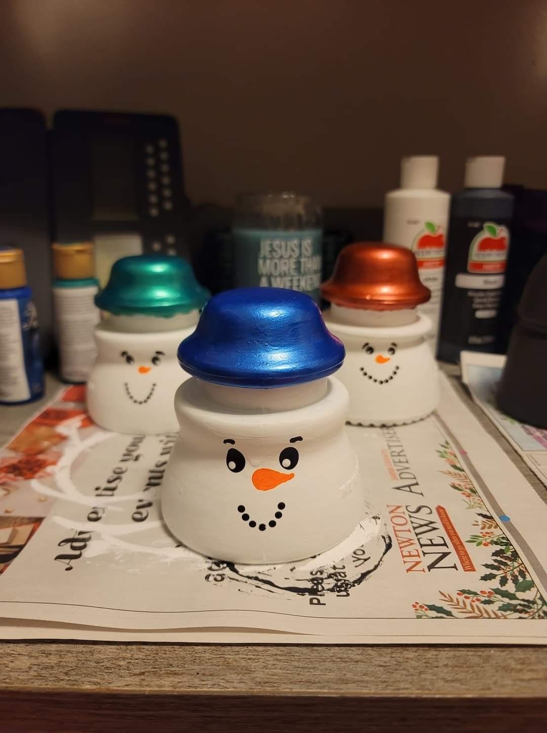 Glass Insulator Snowman Trio