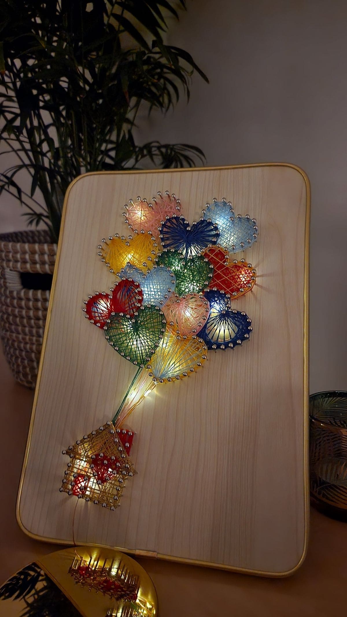 Glowing Heart Balloon House String Art
