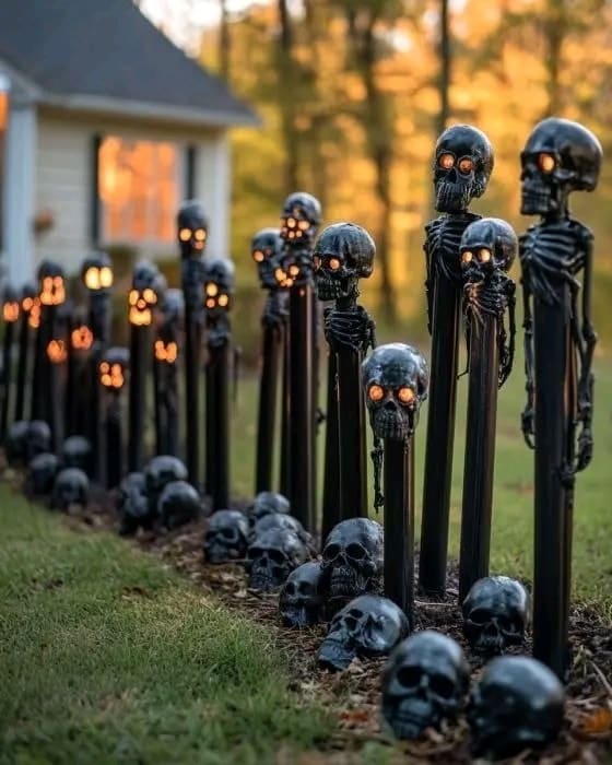 Glowing Skull Fence from PVC Pipes