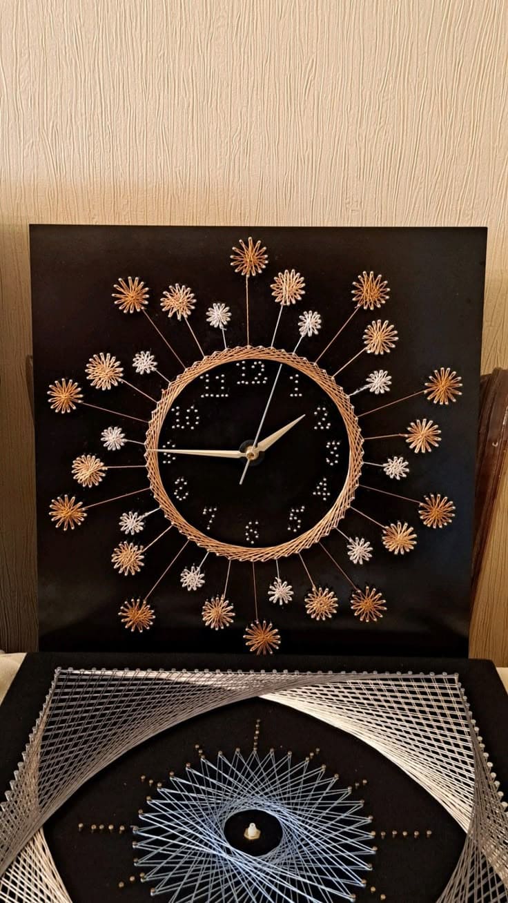 Golden Burst String Art Clock