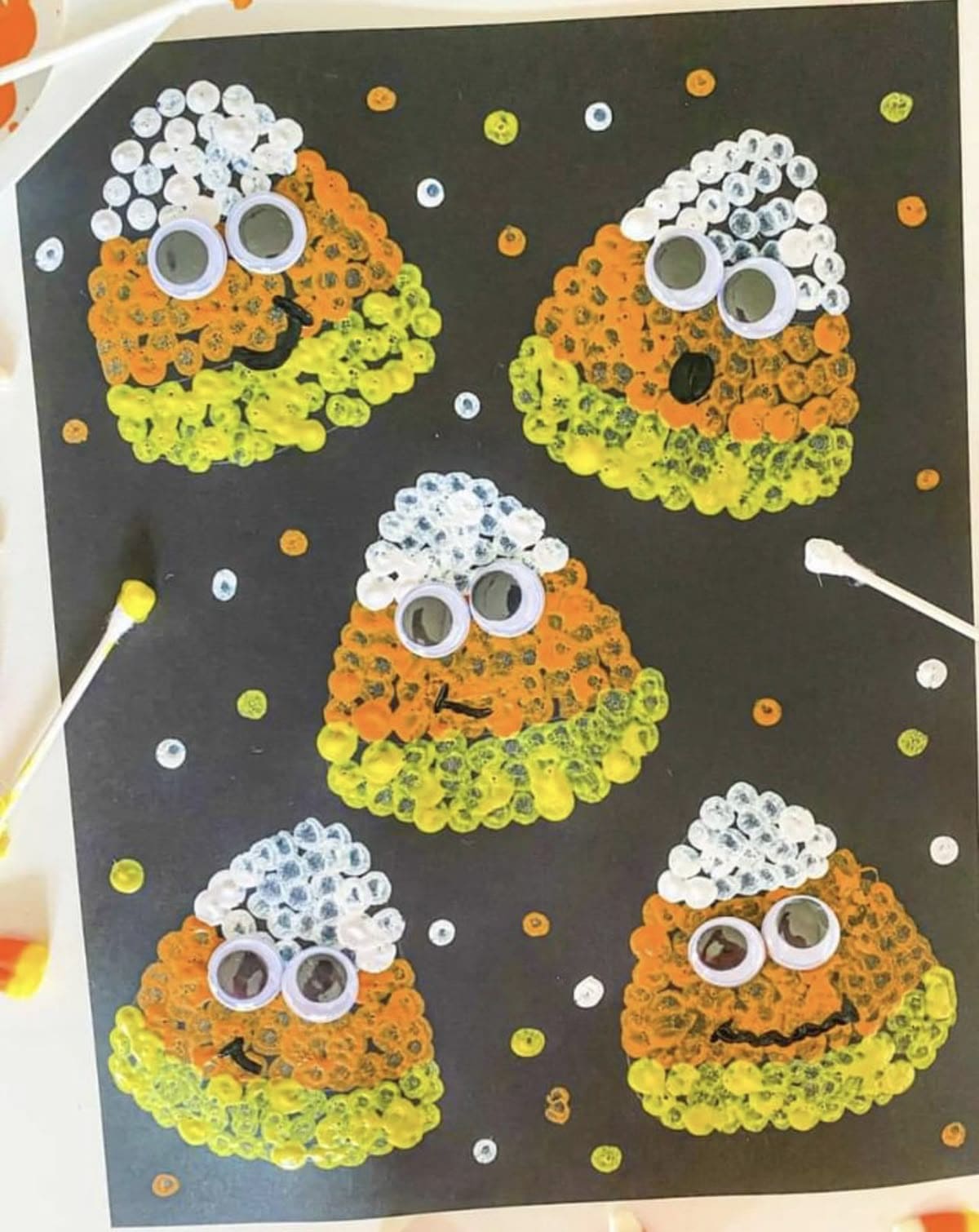 Googly-Eyed Candy Corn Q-Tip Art