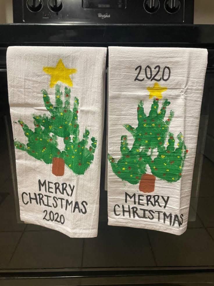 Handprint Christmas Tree Towels