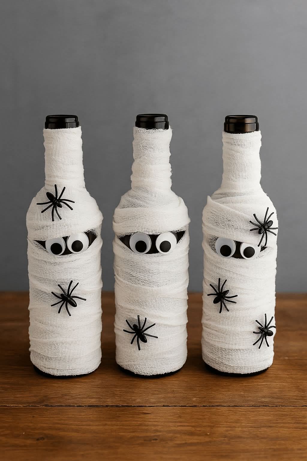 How to Wrap Bottles into Spooky-Cute Mummies