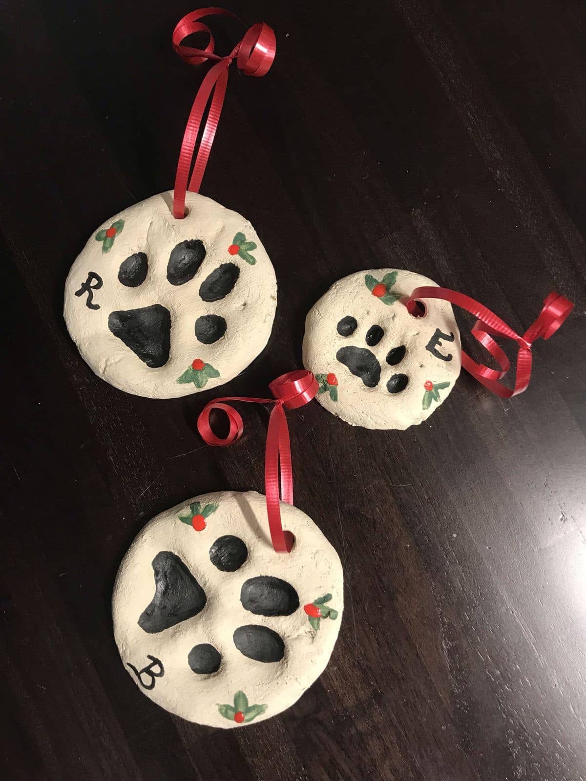 Paw Print Clay Ornaments with Holiday Touch