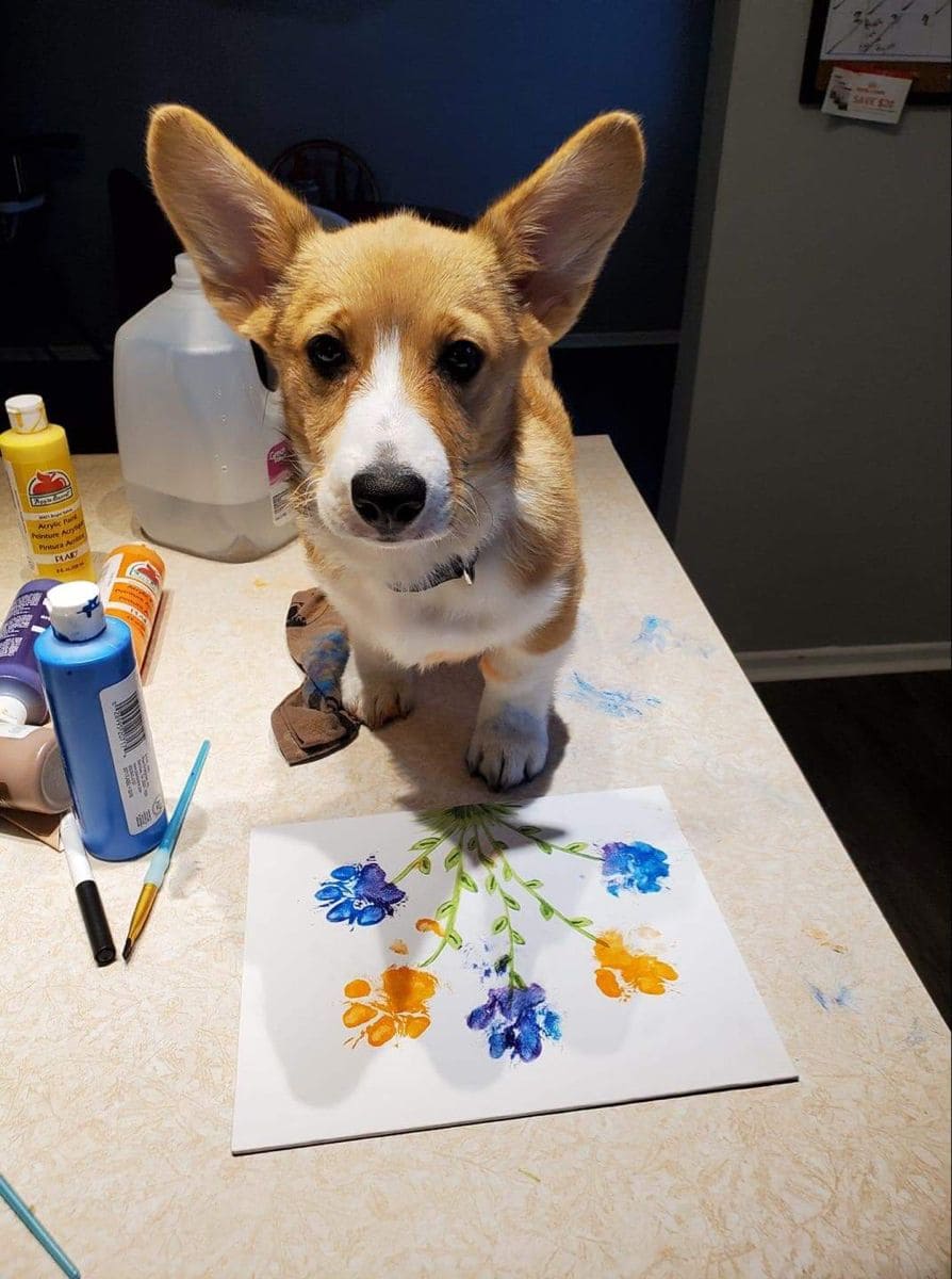 Paw Print Flower Bouquet Painting