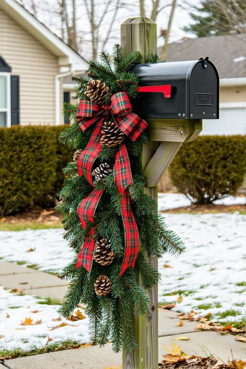 Plaid Garland Mailbox Accent