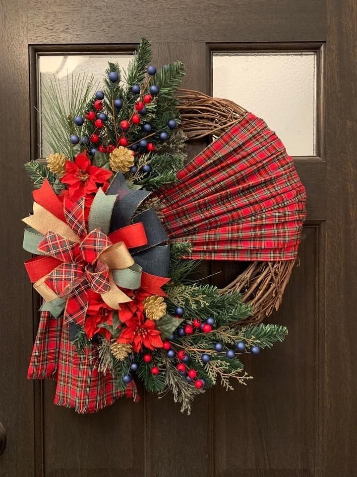 Plaid Woodland Christmas Wreath