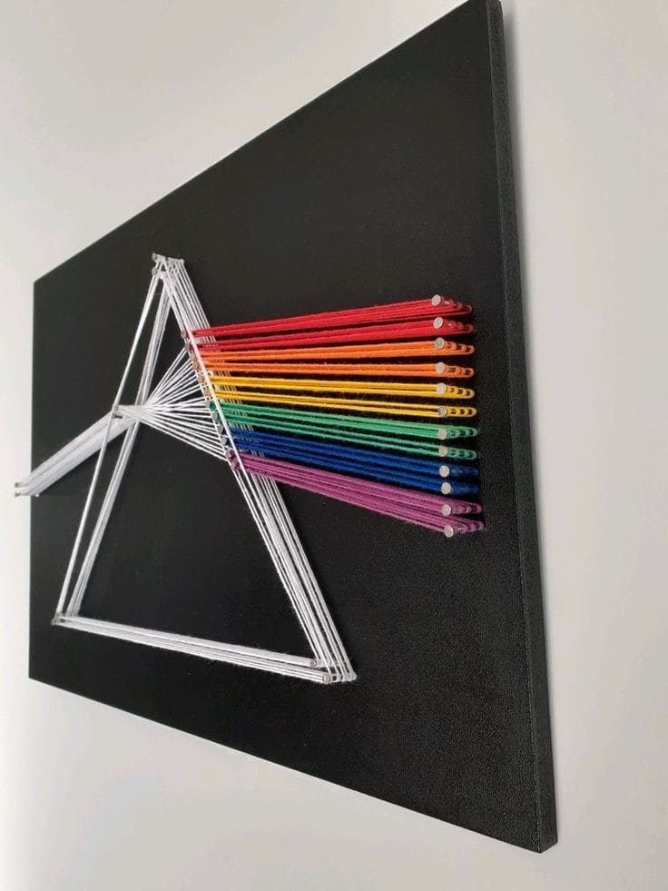 Prism Spectrum String Art on Black Canvas