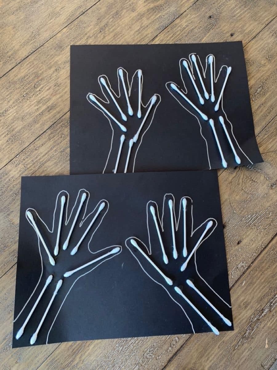 Q-Tip Skeleton Hand Art