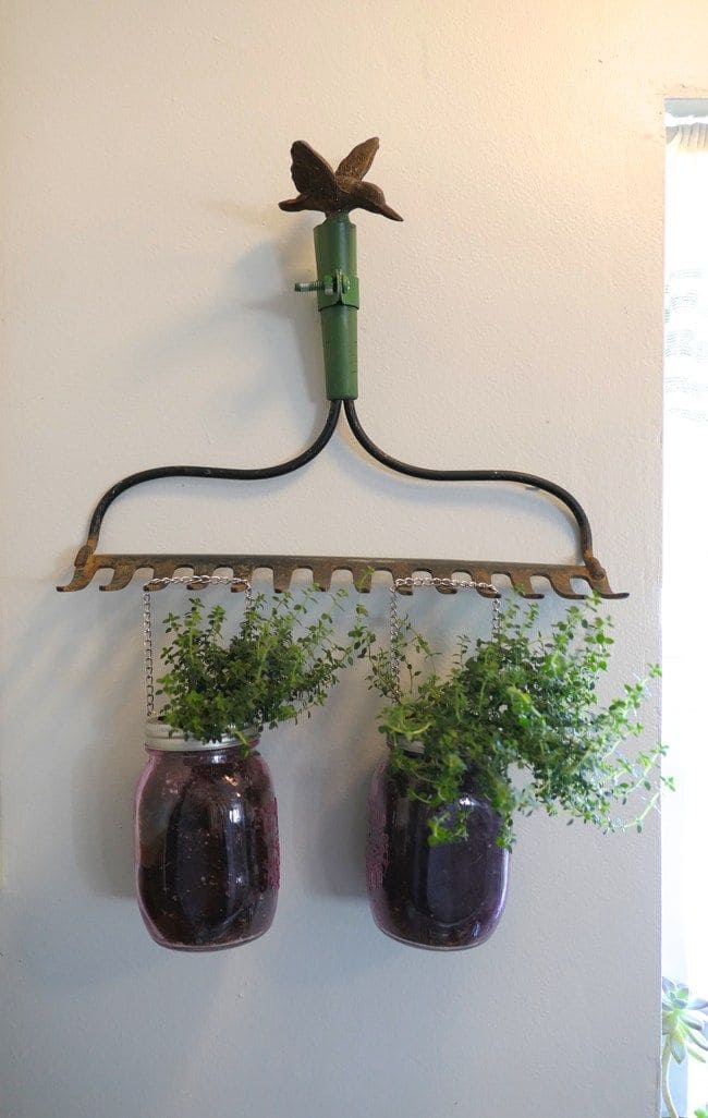 Rake Wall Planter with Mason Jars