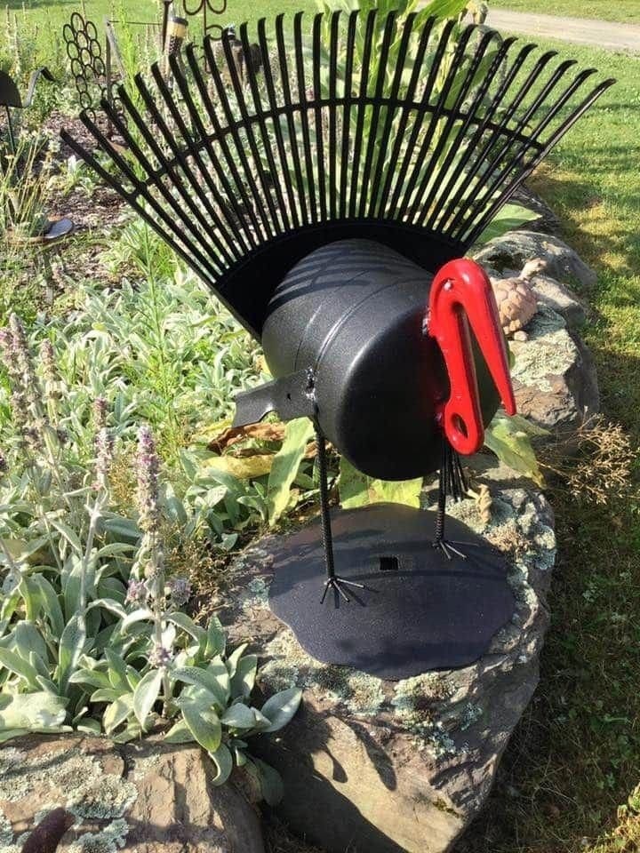 Recycled Rake Turkey Yard Art