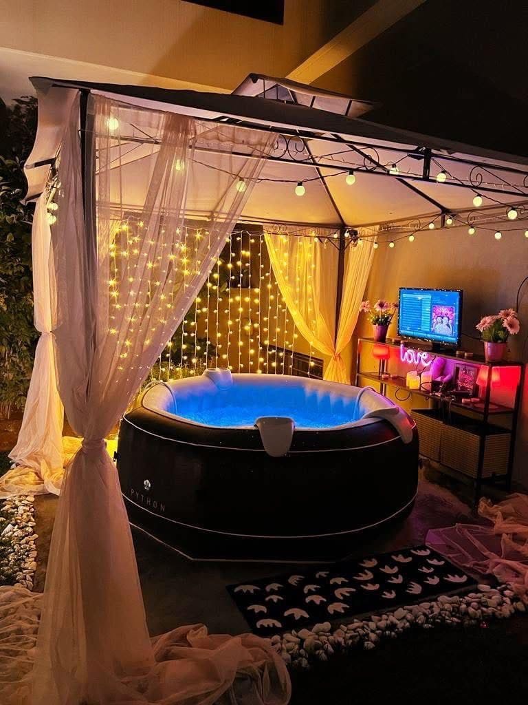 20 Outdoor Hot Tub Setups That Redefine Home Relaxation Romantic Canopy Hot Tub Lounge