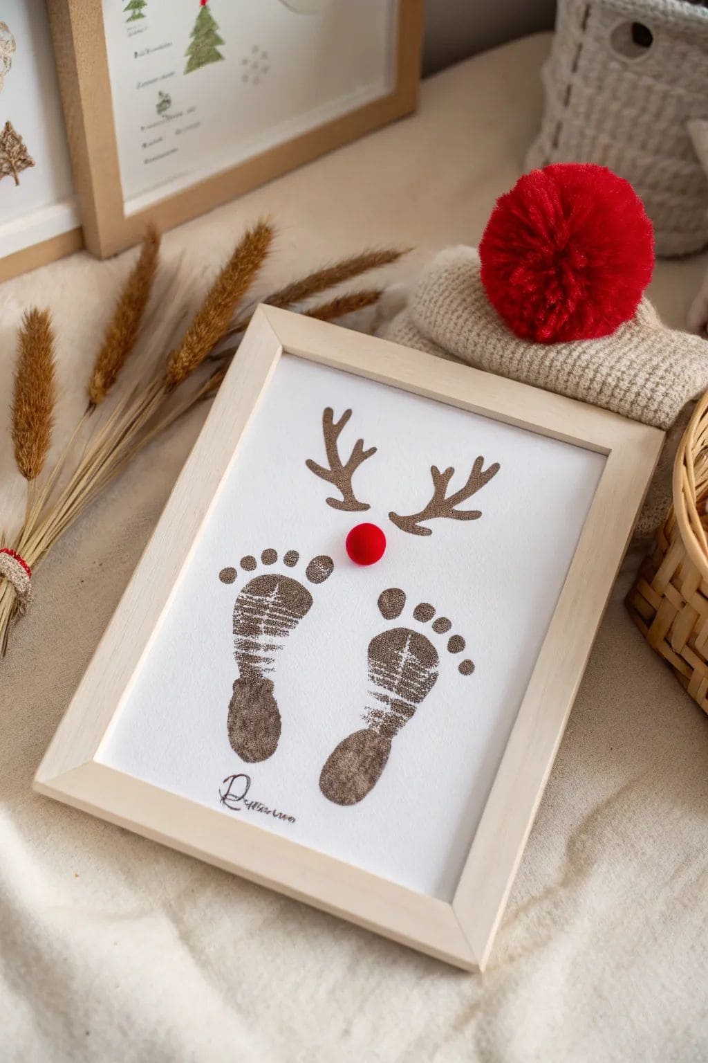 20 Fun Christmas Footprint Crafts to Make with Little Feet Rudolph Baby Footprint Art Frame