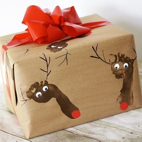 20 Fun Christmas Footprint Crafts to Make with Little Feet Rudolph Footprint Gift Wrap