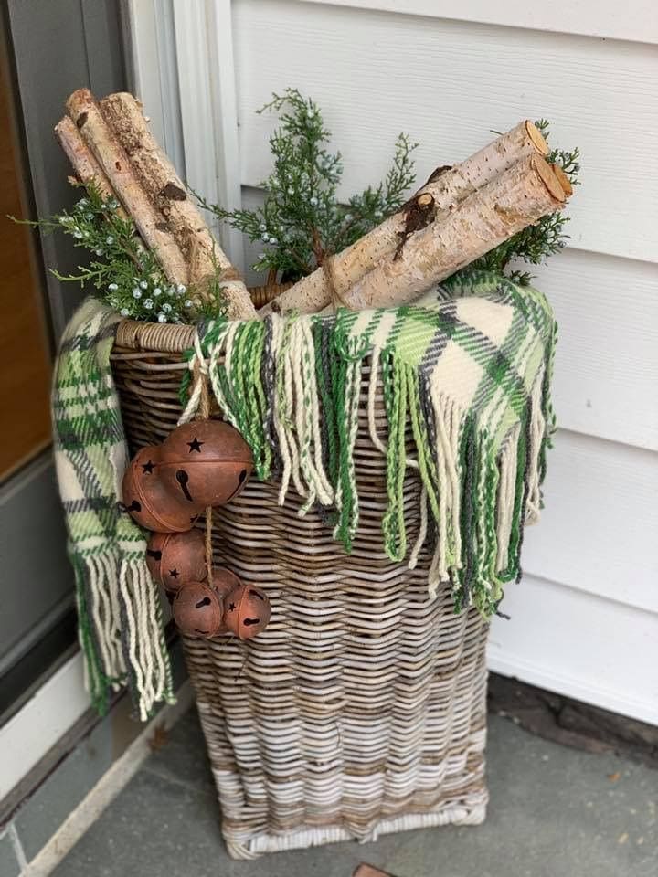 Rustic Basket with Birch and Bells