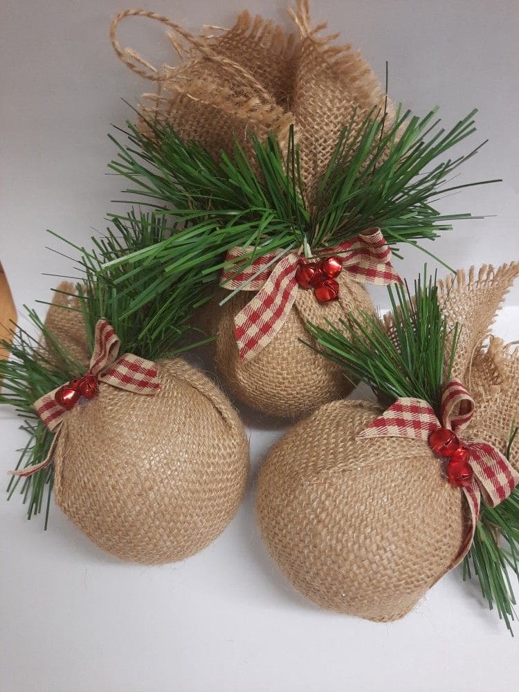 Rustic Burlap Christmas Orbs