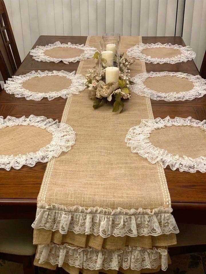 Rustic Burlap and Lace Table Set