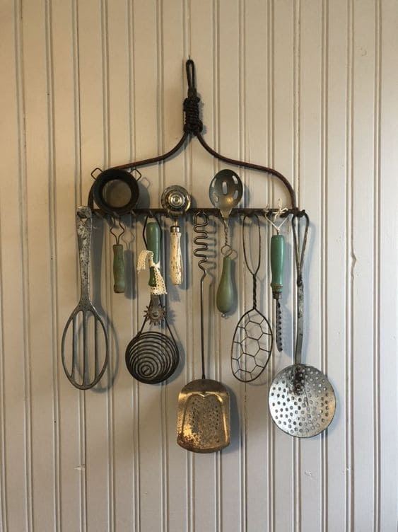 Rustic Kitchen Utensil Rake Rack