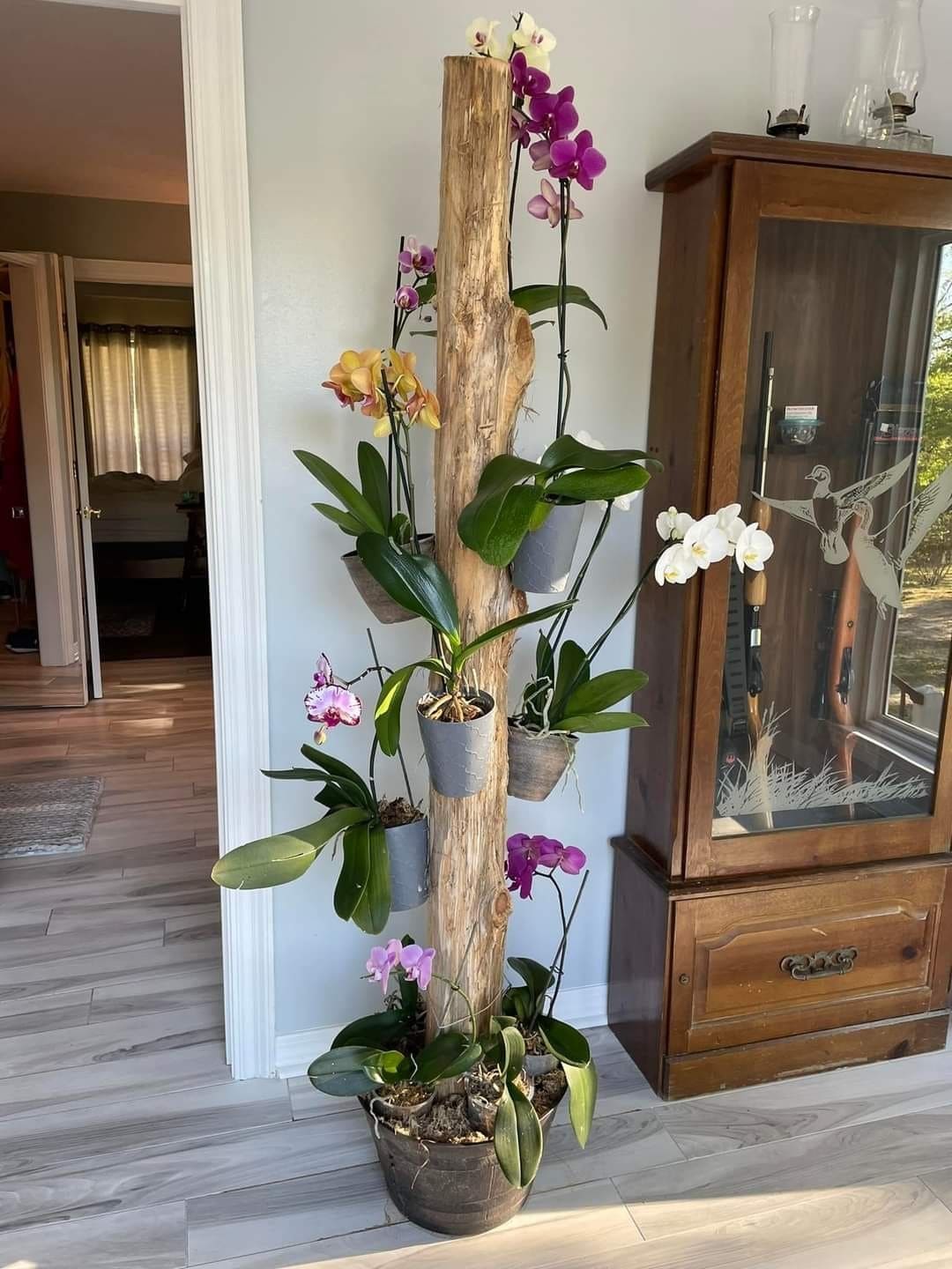 Rustic Log Orchid Tower