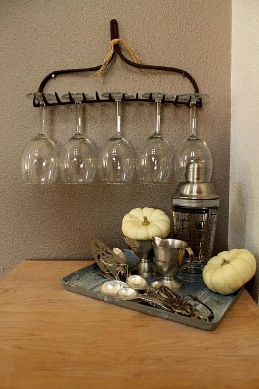 Rustic Rake Wine Glass Holder